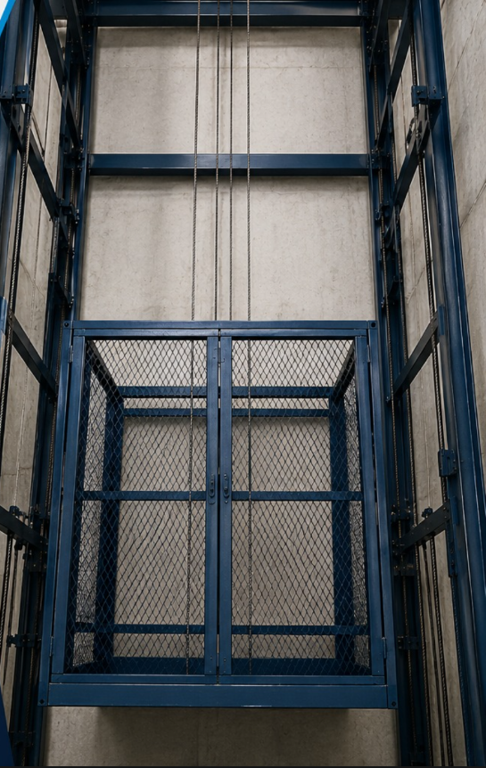 Elevador de carga tipo malacate industrial fabricado por GC Ascensores y Malacates